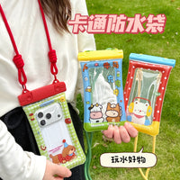 Cartoon Waterproof Phone Pouch with Airbag Float for Swimming & Drifting, Touchscreen Compatible