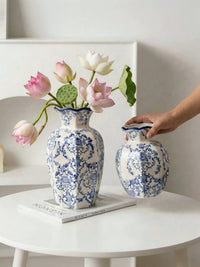 New Chinese Style Blue and White Ceramic Vase for Hydroponic Flowers and Arrangements, Living Room Entrance Decor