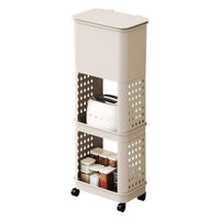 Tall Kitchen Trash Can with Lid and Storage Shelf, Large Capacity, Movable