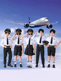 Kids Pilot Captain Stewardess Uniform Costume Set for Role Play and Performances