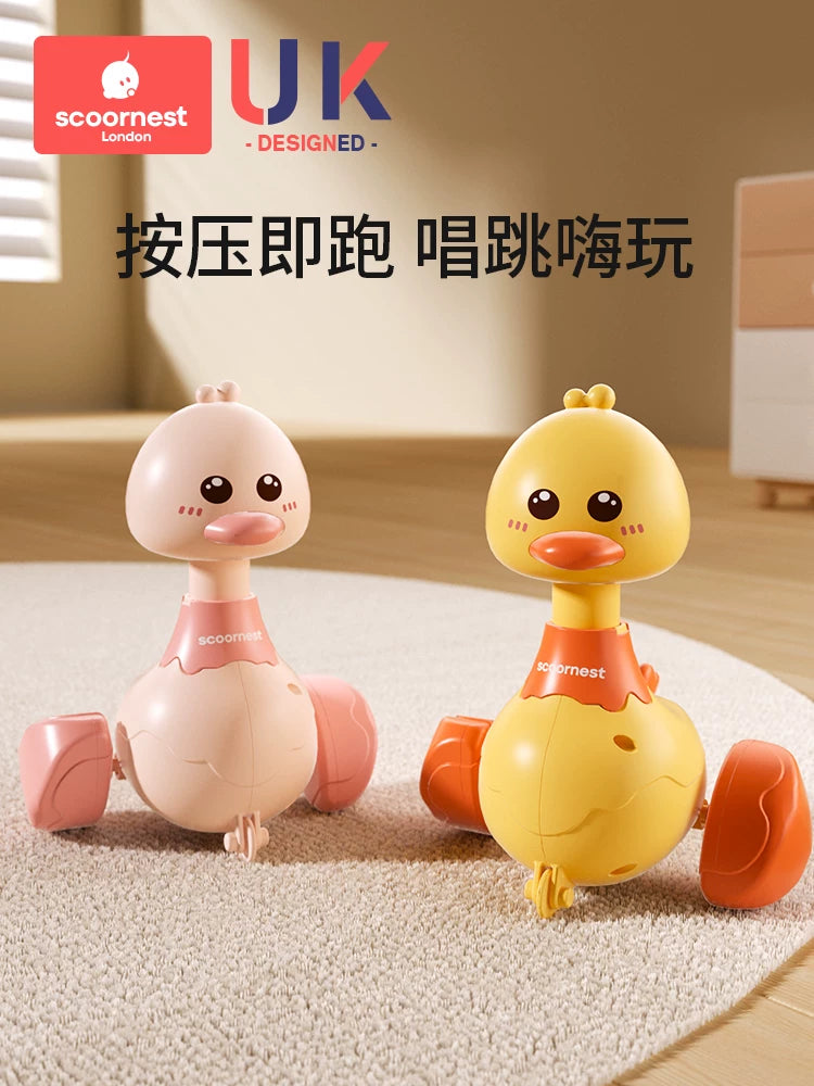 Baby Press-and-Go Wobbling Duck Toy for Early Learning and Crawling Development, 6-12 Months