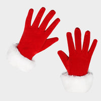Christmas Velvet Short Gloves with Faux Fur Cuff for Parties and Performances