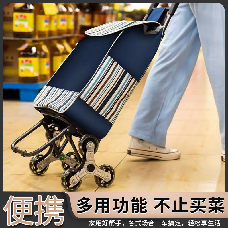 Foldable Shopping Cart with Wheels, Portable Grocery Utility Cart for Seniors, Stair Climbing Hand Truck