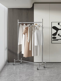 Minimalist Stainless Steel Rolling Garment Rack with Wheels, Heavy Duty Clothes Drying Rack for Commercial and Home Use