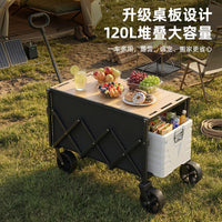 Foldable Camping Wagon Cart with Tabletop, Heavy-Duty Portable Outdoor Utility Cart