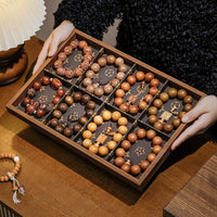 Walnut Grain Wooden Jewelry Storage Box with Lid for Bracelets and Beads
