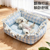 Pet Sofa Bed with Lace Trim for Small Dogs and Cats, Removable Cooling Cushion, All-Season Use