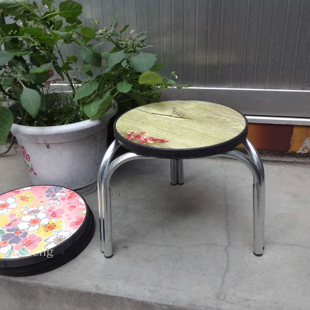 Thickened Metal Round Stool for Adults, Non-slip Bathroom Shower Stool, Fashionable Steel Bar Shoe Changing Stool