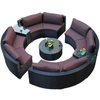 Outdoor Rattan Half-Moon Sectional Sofa Set with Coffee Table for Patio Garden