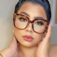 Square Anti-Blue Light Glasses with Hollow Frame and Rivet Detail