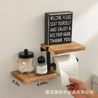Wall Mounted Wooden Toilet Paper Holder with Iron Frame for Bathroom and Hotel