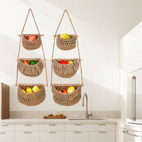 3-Tier Handwoven Fruit Hammock Wall Hanging Storage Basket