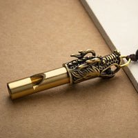 Brass Dragon Head Whistle Keychain Pendant for Outdoor Survival