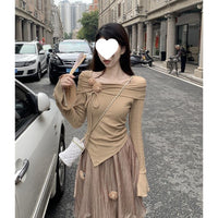 French Style Asymmetrical Top and Long Skirt Set for Women, Autumn 2025 Collection