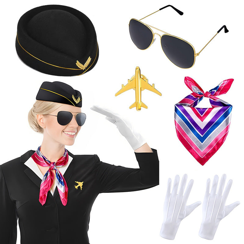 Halloween Pilot Captain Flight Attendant Cosplay Costume Set