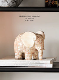 Wabi-Sabi Style Retro Embossed Elephant Lucky Ornament for Living Room Office Decor