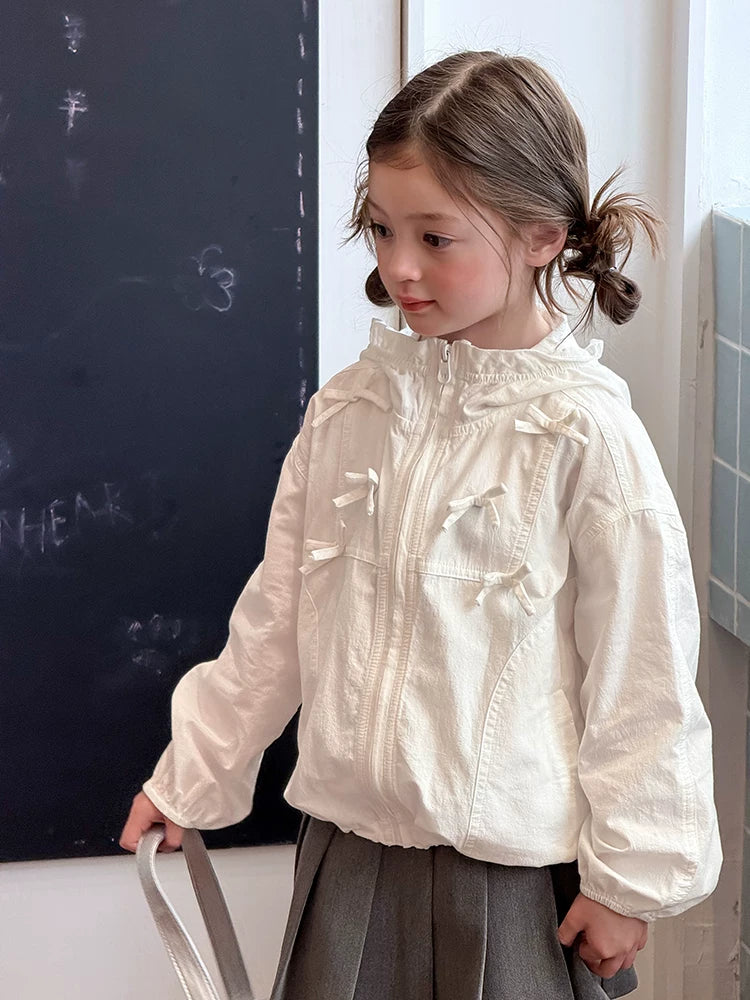 Girls' Lightweight Breathable Ice Silk Sun Protection Jacket with Bow