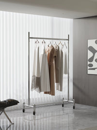Minimalist Stainless Steel Rolling Garment Rack with Wheels, Heavy Duty Clothes Drying Rack for Commercial and Home Use