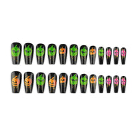 Halloween Pumpkin Theme Press-On Nails, 24pcs Set with Jelly Glue & Nail File