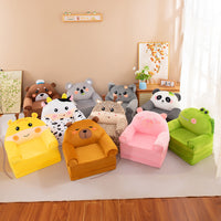 Kids' Plush Animal Foldable Sofa Chair - Cartoon Tatami Lounger for Children