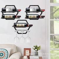 Wall-Mounted Foldable Iron Wine Rack with Glass Holder for Bar & Home