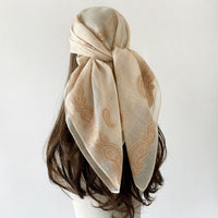 90cm Large Paisley Jacquard Silk Scarf for Women, Vintage Style Shawl, Summer Sun Protection Scarf