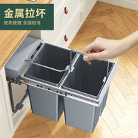 Built-in Kitchen Cabinet Pull-Out Waste Bin with Lid for Dry/Wet Waste Sorting