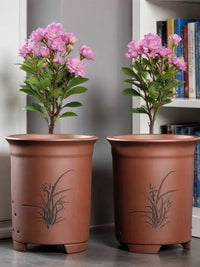Zisha Clay Orchid Pot Round Cylindrical Planter for Cymbidium Orchids