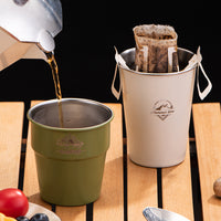 Portable 304 Stainless Steel Camping Coffee Mug Set with Storage Bag, Single Layer Outdoor Cup