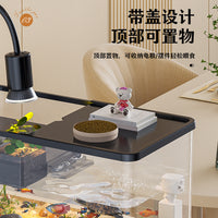 Kouting Turtle and Fish Tank with Basking Platform, Desktop Aquarium for Living Room, Self-Cleaning Plastic Tank