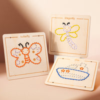 Wooden Lacing Embroidery Game for Kids, Montessori Educational Toy with Various Shapes