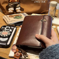 Vintage Brown M5 Loose-Leaf Leather Journal Notebook for Students & Travelers, Portable Pocket Diary with Lined/Grid/Blank Pages