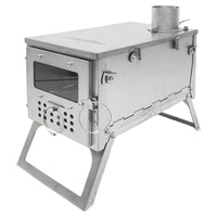 Stainless Steel Portable Folding Wood Burning Stove with Single Glass for Outdoor Camping Tent Hiking Backpacking