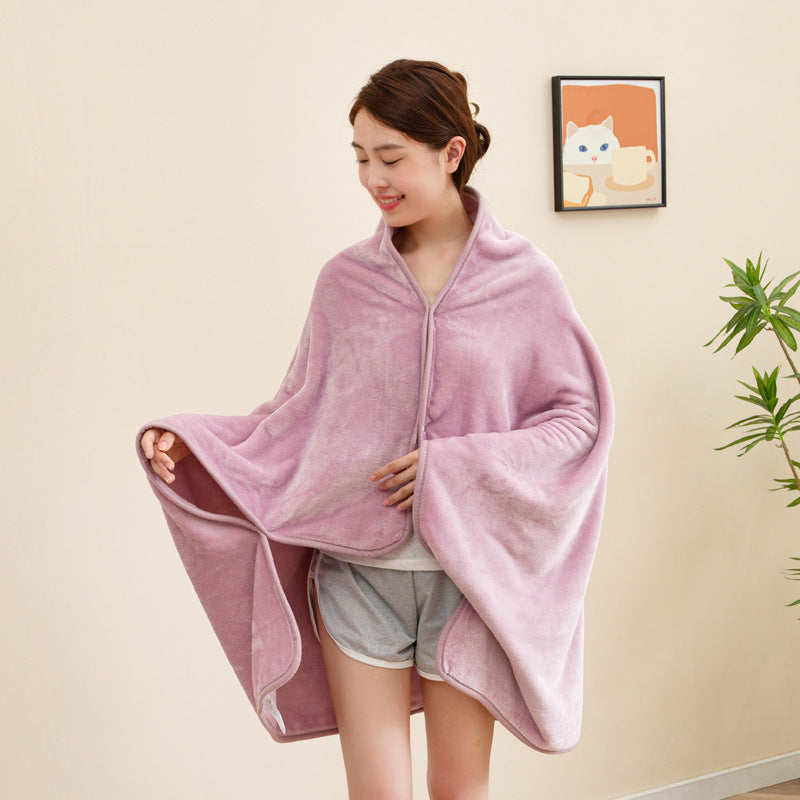 New Milk Velvet Shawl Blanket Multi-functional Nap Blanket Office Nap Coral Fleece Blanket Gift Wholesale
