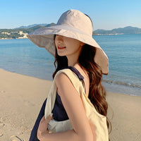 Korean Style Retro Wide Brim Sun Visor Bucket Hat for Travel and Sun Protection