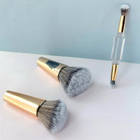 4-in-1 Dual-Ended Soft Bristle Makeup Brush Set for Blush, Foundation, and Highlighter