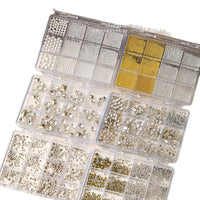 12-Grid Nail Art Rhinestone & Pearl Assortment with Zirconia, Shaped Drills, and Bowknot Cross Charms