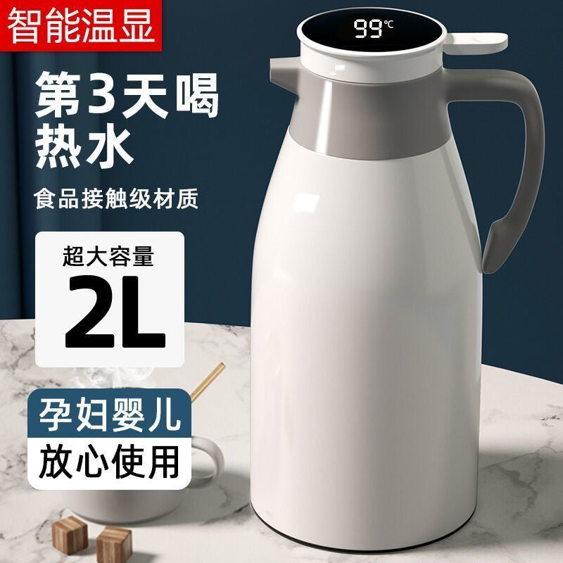 Portable Press-Type Thermos with Glass Liner for Home and Dorm, 2L