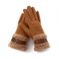 Women's Winter Touchscreen Gloves - Double-Layer Fleece Lined, Windproof Suede with Buckle for Cycling & Driving