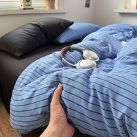 Washed Cotton Jacquard Duvet Cover Bed Sheet Set, Breathable & Skin-Friendly