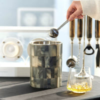 Indian Imported Gray Bone & Stainless Steel Ice Bucket Set with Tray for Bar & Restaurant Decor
