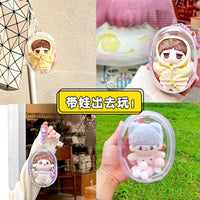 15cm Transparent Doll Display Bag with Keychain & Plush Ball for Cotton Dolls