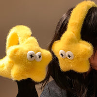 Cute Yellow Star Plush Earmuffs for Women, Winter Cycling Warm Thickened Ear Covers