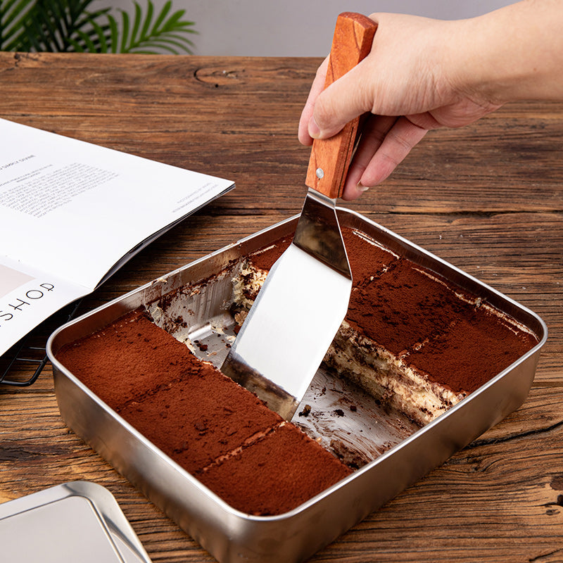 Tiramisu Cake Spatula Stainless Steel with Wooden Handle for Baking and Transferring