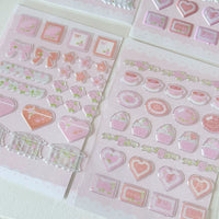 Korean Style Pink 3D Bubble Stickers for Scrapbooking and Decoration - Hearts, Bows, Roses, Lace Borders