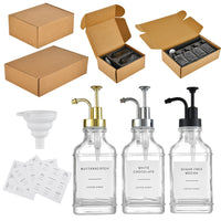 Clear Glass Pump Dispenser Bottles for Soap, Lotion, and Dishwashing Liquid - Bathroom & Kitchen Set