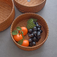 Handwoven Rattan Storage Basket Round Fruit Tray Bamboo Woven Snack Basket