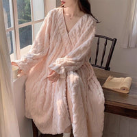 Women's Coral Fleece Robe Winter Warm Thickened Flannel Loungewear