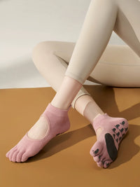 Non-Slip Toeless Yoga Pilates Socks for Women with Leather Sole