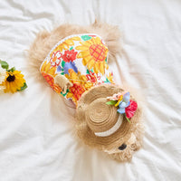 Sunflower Print Pet Dog Shirt / Dress with Matching Hairpin, 60-Count Cotton